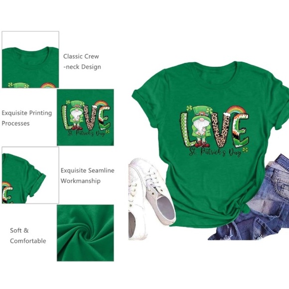 Women’s St. Patricks Day Green Cute Shamrock Gnomes Short Sleeve Shirt/T-Shirt☘️ - Picture 5 of 5